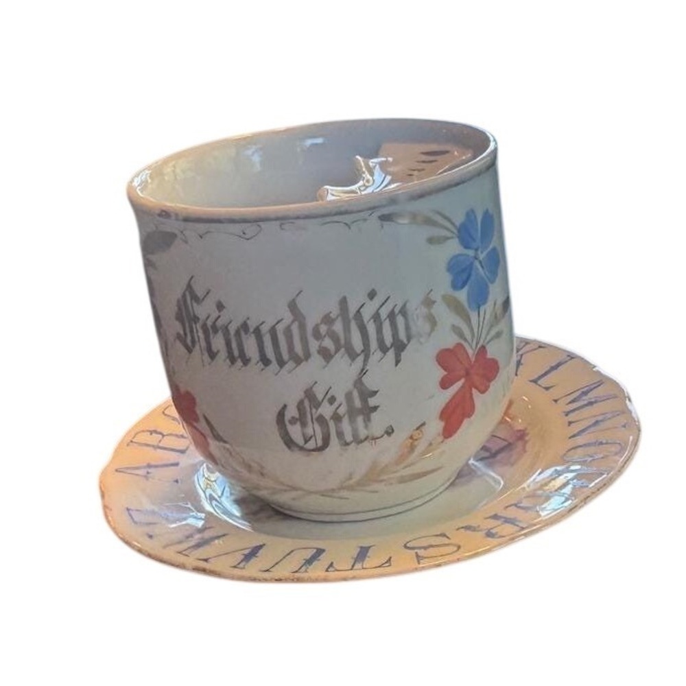 Antique German Mustache Cup and Saucer Set